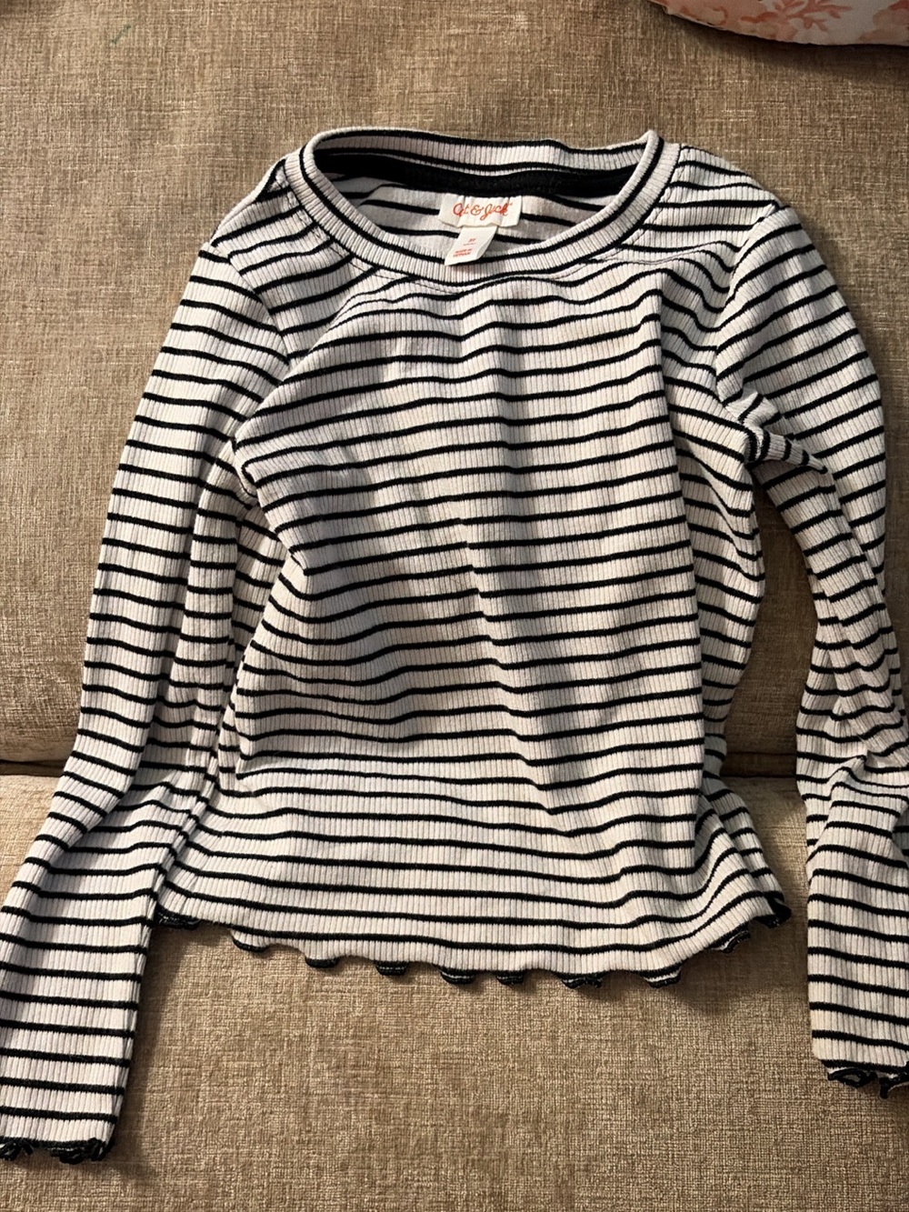 Striped Ribbed Long-Sleeve Top - Black & White